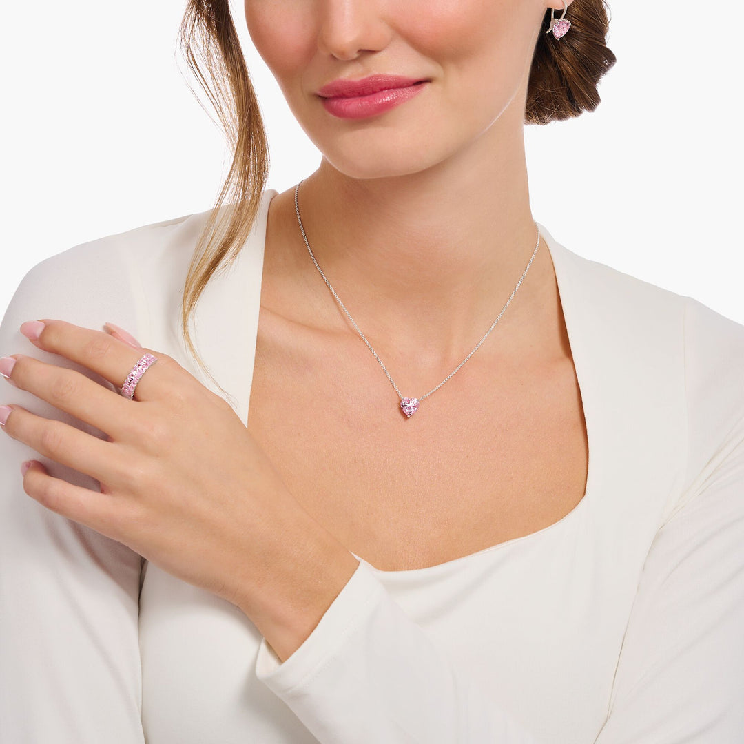 Thomas Sabo - Pink CZ Heart-Shaped Necklace - Silver
