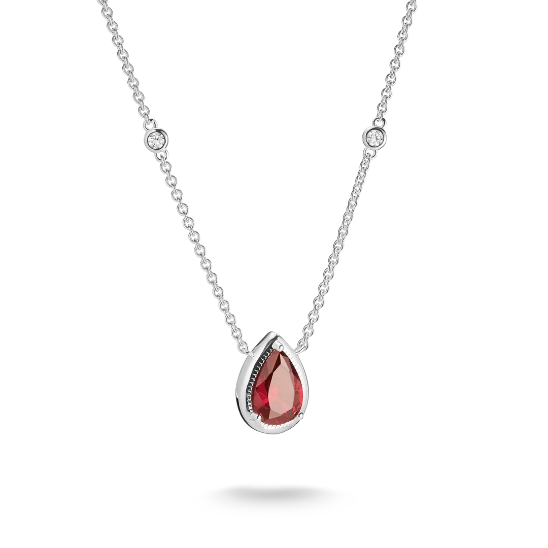 Thomas Sabo - Elyndra Red Teardrop Stone & CZ Necklace - Silver