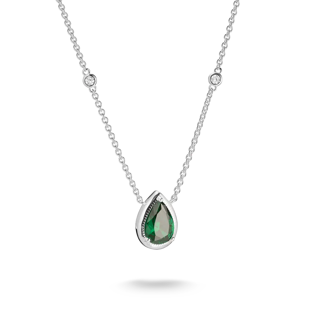 Thomas Sabo - Elyndra Green Teardrop Stone & CZ Necklace - Silver