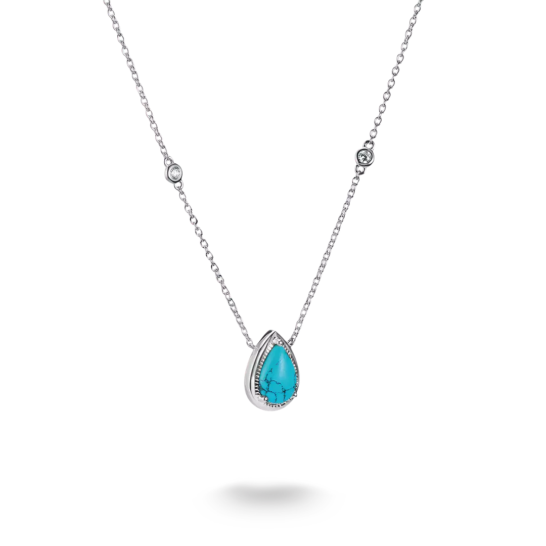 Thomas Sabo - Elyndra Turquoise Teardrop Stone & CZ Necklace - Silver