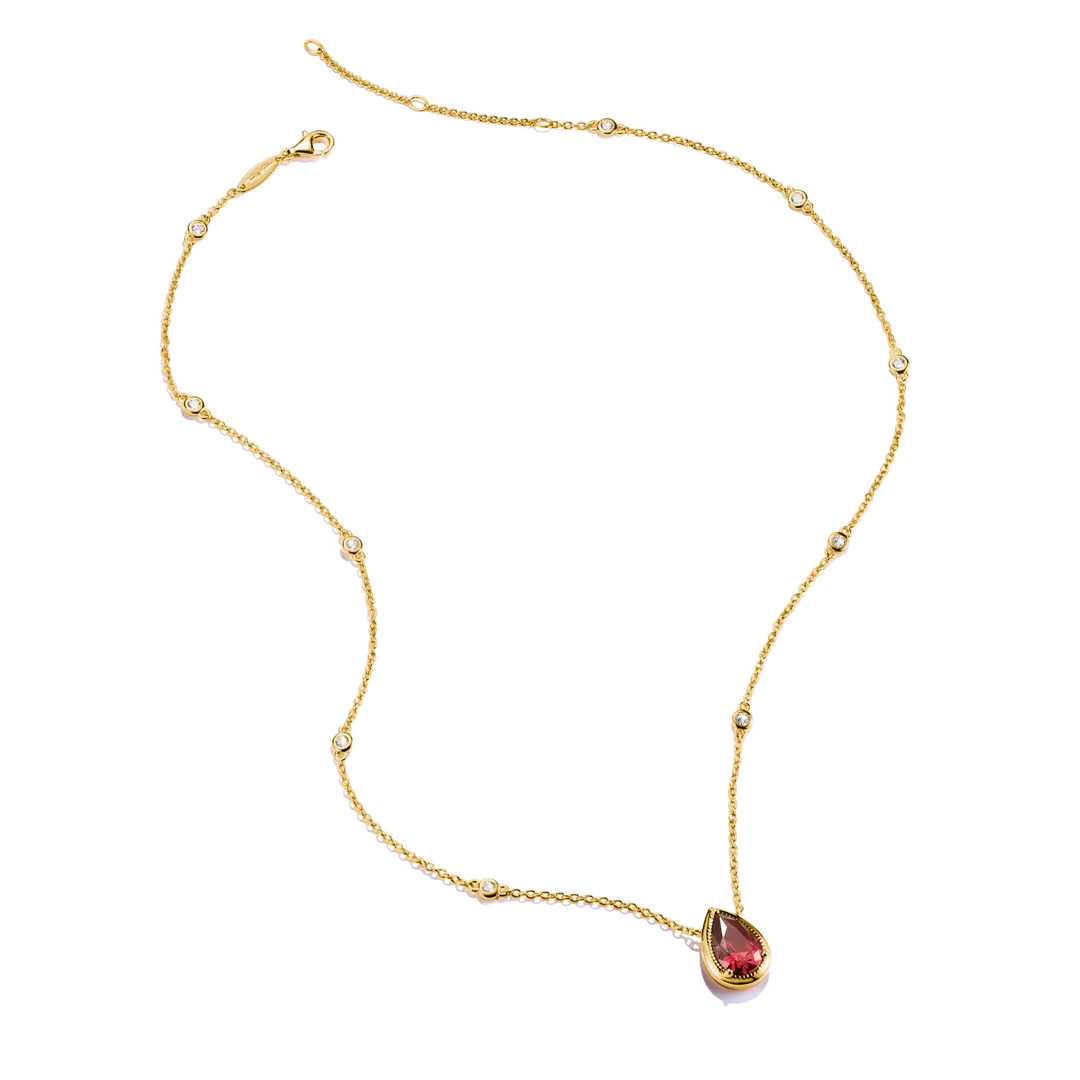 Thomas Sabo - Elyndra Red Teardrop Stone & CZ Necklace - Gold