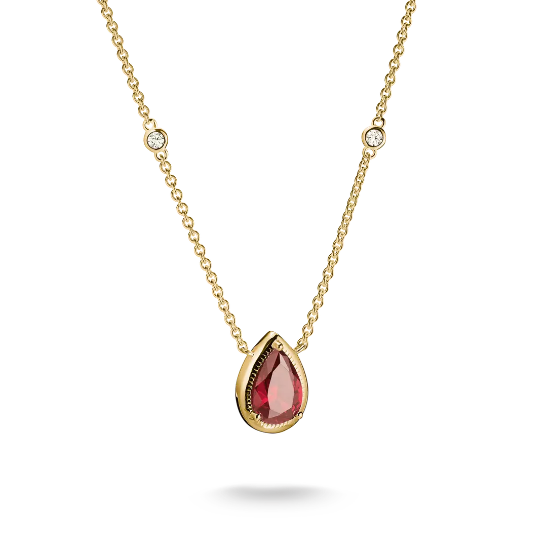 Thomas Sabo - Elyndra Red Teardrop Stone & CZ Necklace - Gold