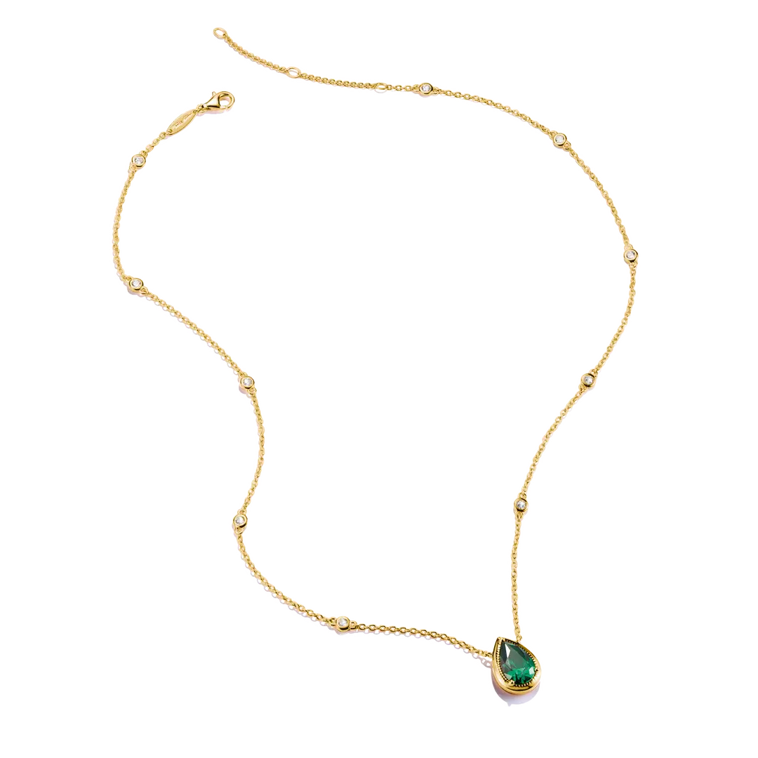 Thomas Sabo - Elyndra Green Teardrop Stone & CZ Necklace - Gold