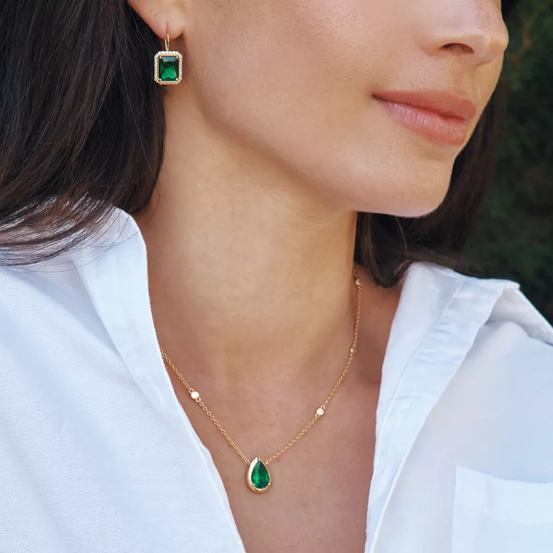 Thomas Sabo - Elyndra Green Teardrop Stone & CZ Necklace - Gold
