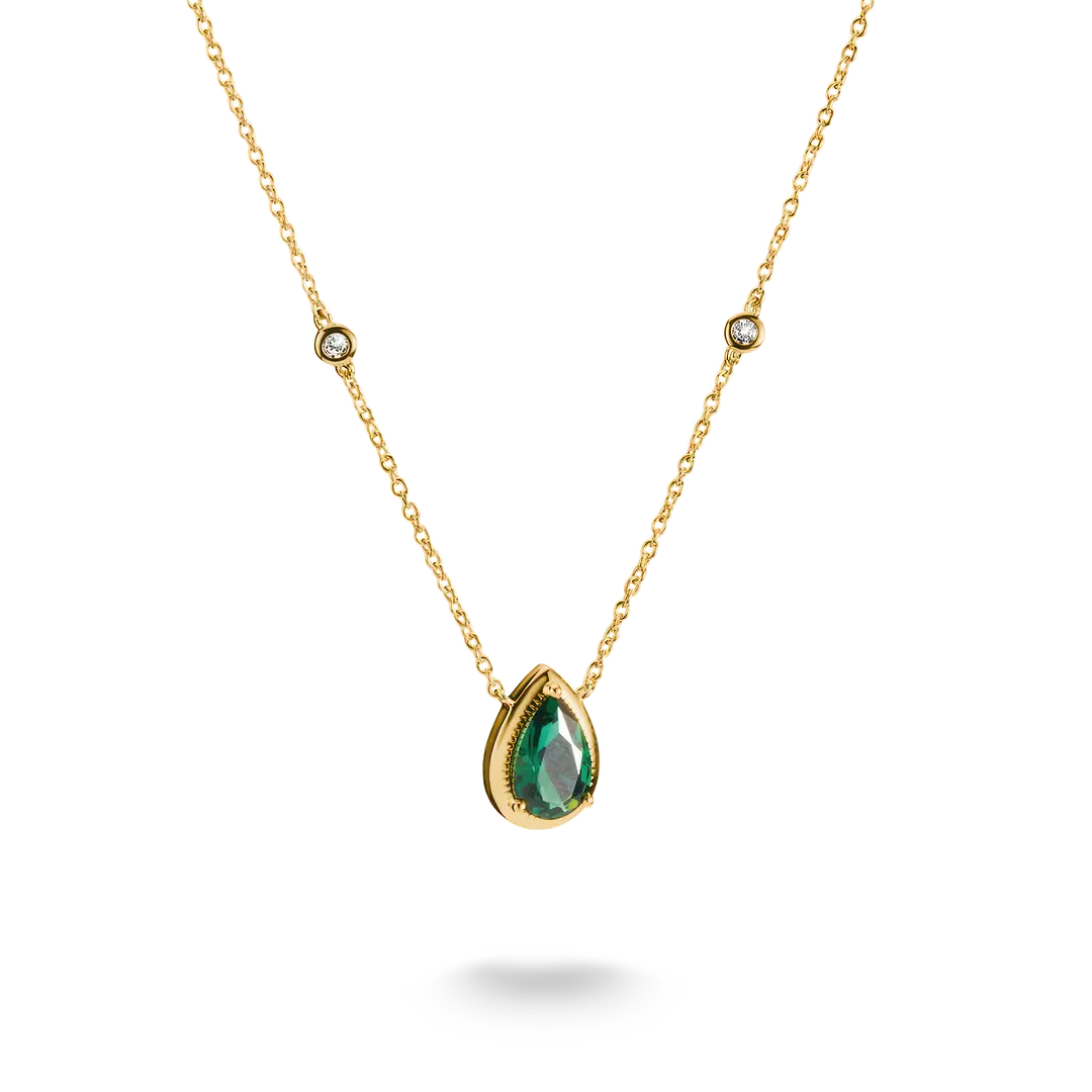 Thomas Sabo - Elyndra Green Teardrop Stone & CZ Necklace - Gold