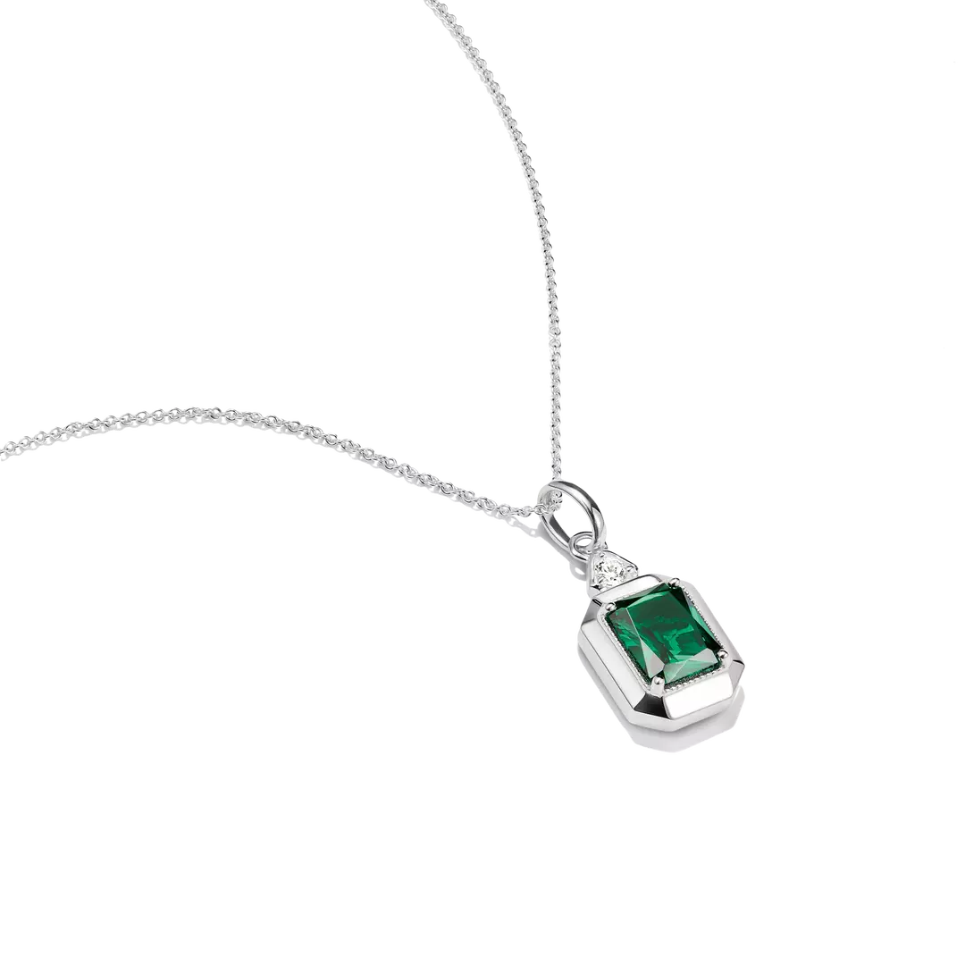 Thomas Sabo - Elyndra Green Octagon Stone & CZ Necklace - Silver