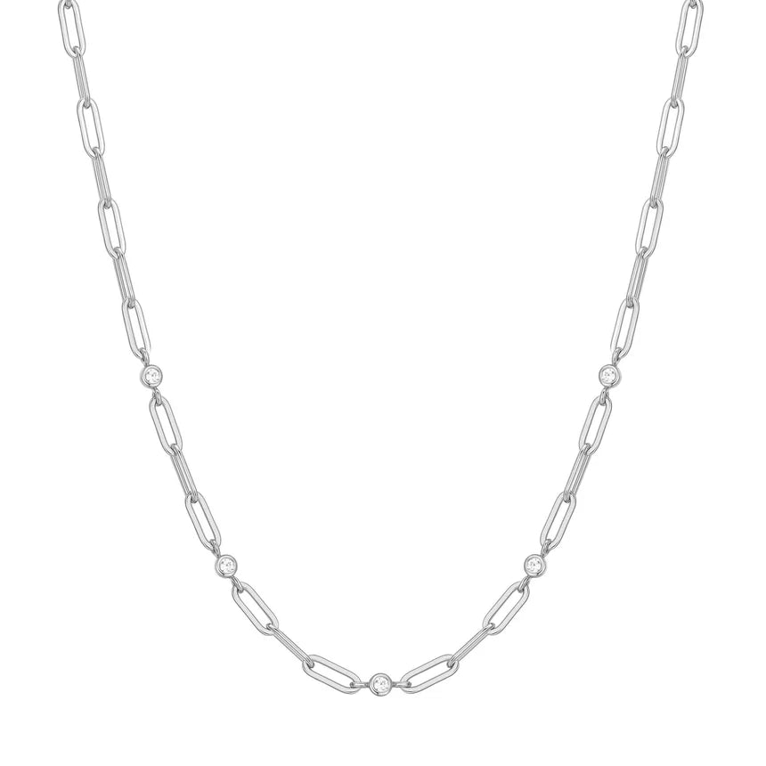 Ania Haie - Bezel Station Paper Clip Chain Necklace - Silver