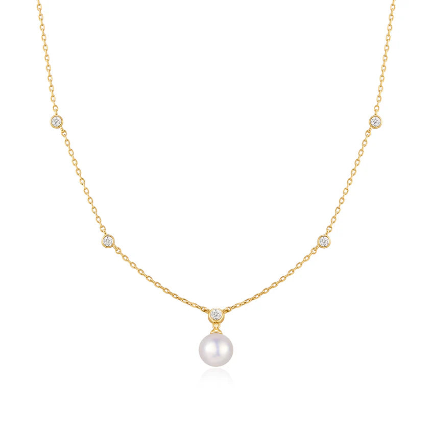Ania Haie - Bezel-Set Station Shell Pearl Pendant Necklace - Gold