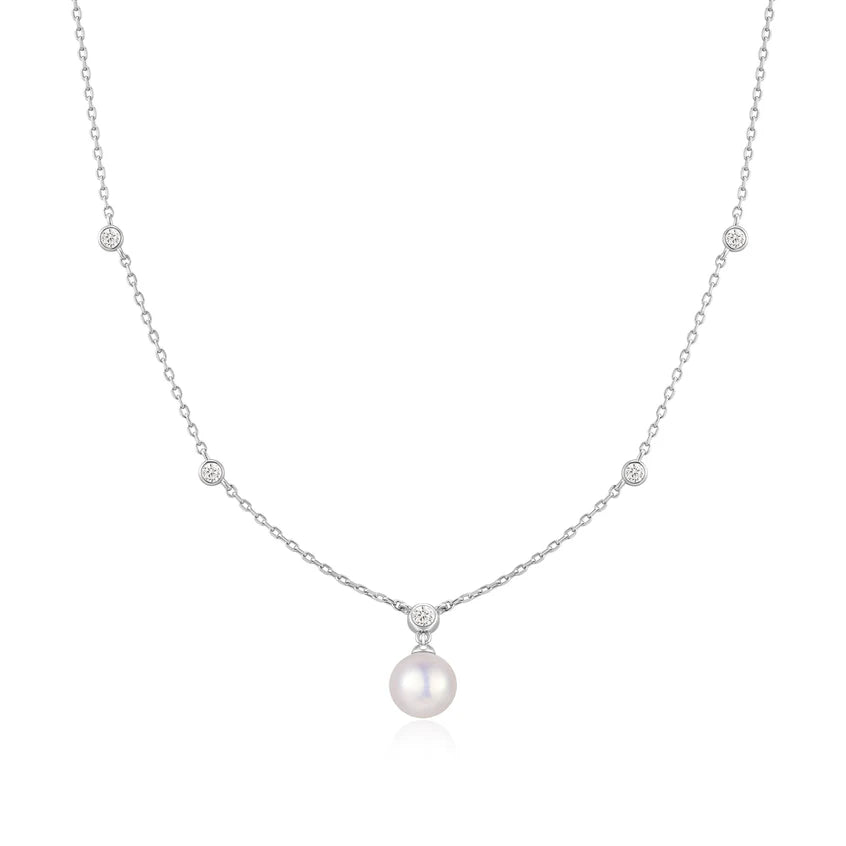 Ania Haie - Bezel-Set Station Shell Pearl Pendant Necklace - Silver