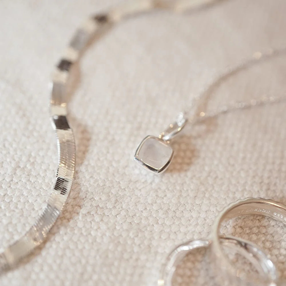 Daisy London - Moonstone June Birthstone Pendant Charm - Silver