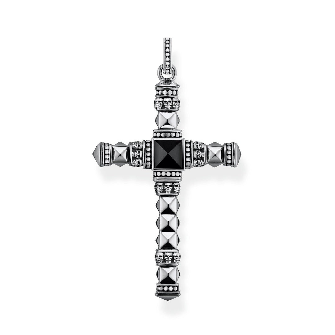 Thomas Sabo - Blackened Silver Cross Pendant with Onyx detail