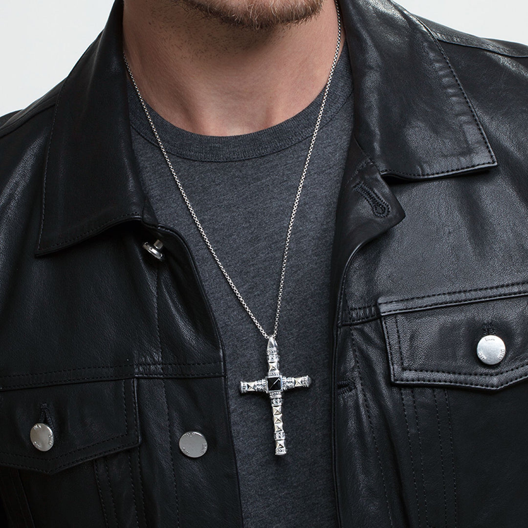 Thomas Sabo - Blackened Silver Cross Pendant with Onyx detail