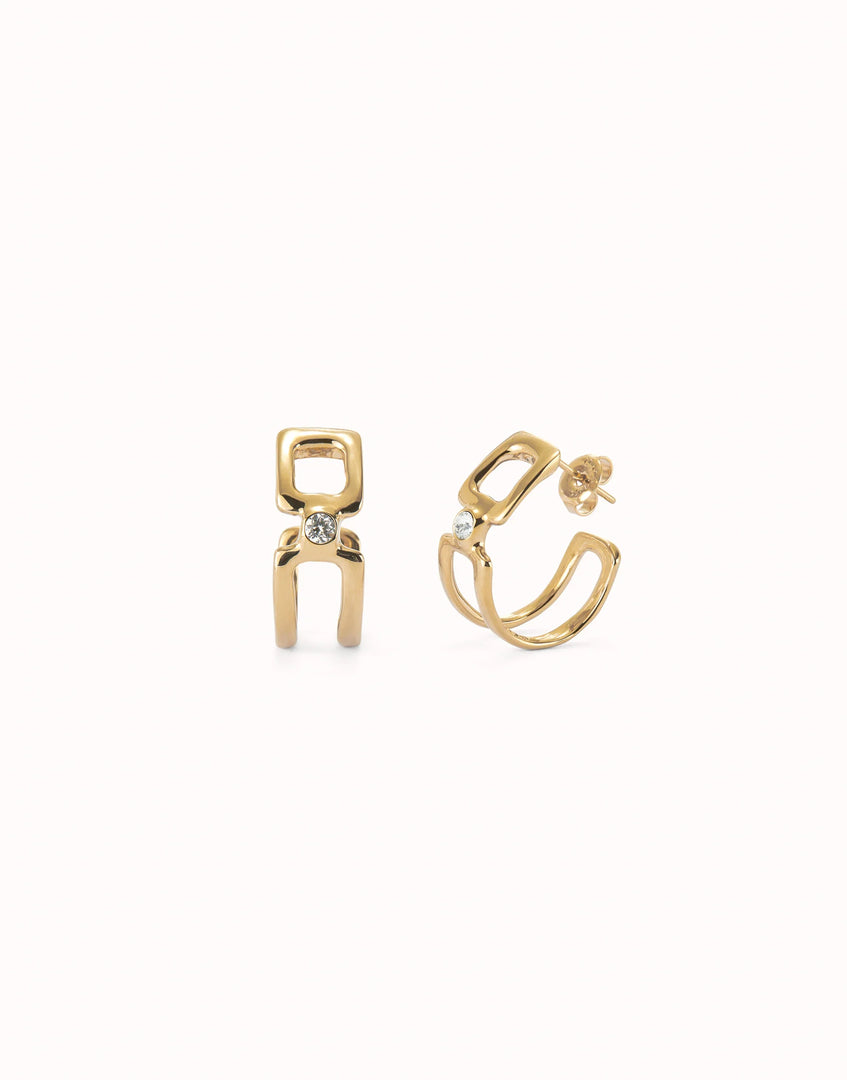 UNOde50 - Double Hoop White Topaz Earrings - Gold