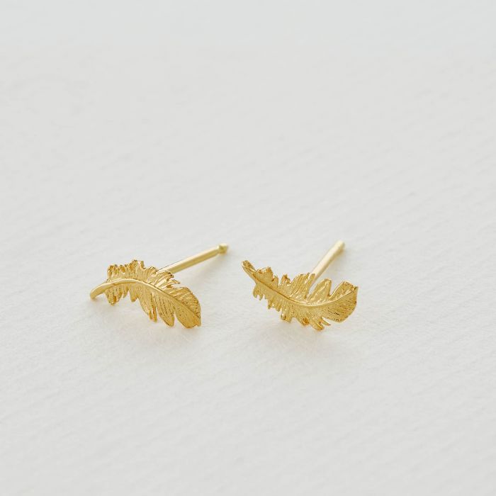 Alex Monroe - Plume Feather Stud Earrings - Gold