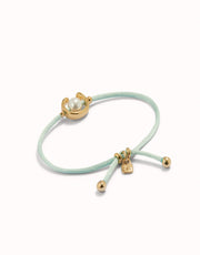 UNOde50 - Blue Green Cord and Shell Pearl Bracelet - Gold