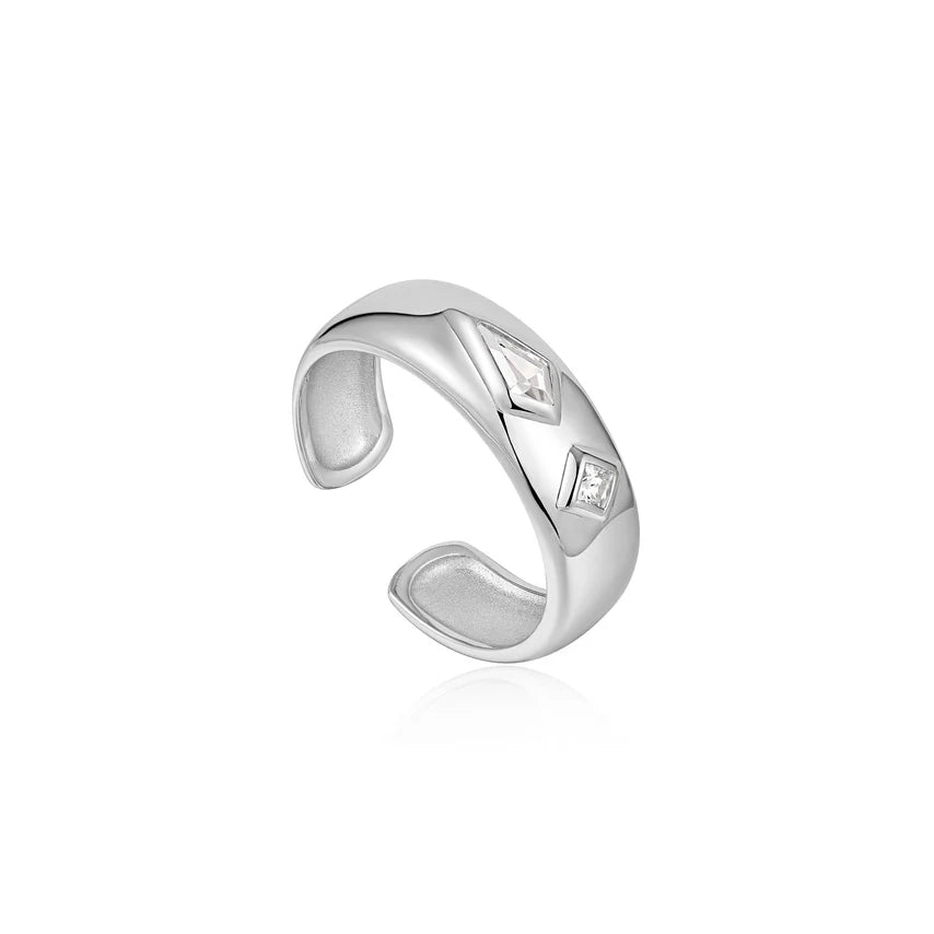 Ania Haie - Sparkle Emblem Thick Band Ring - Silver