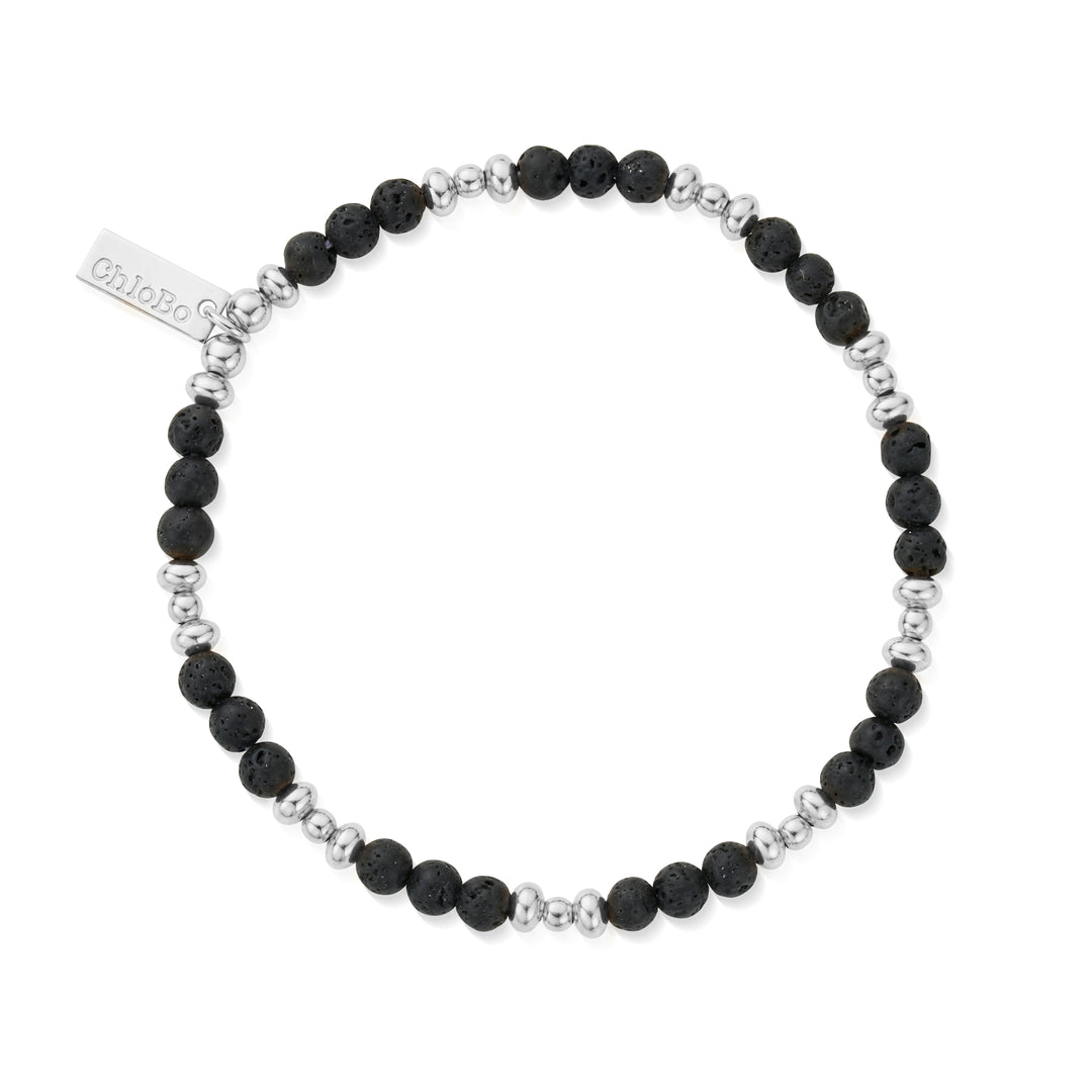 ChloBo - Men's Black Lava Saucer Bracelet - Silver