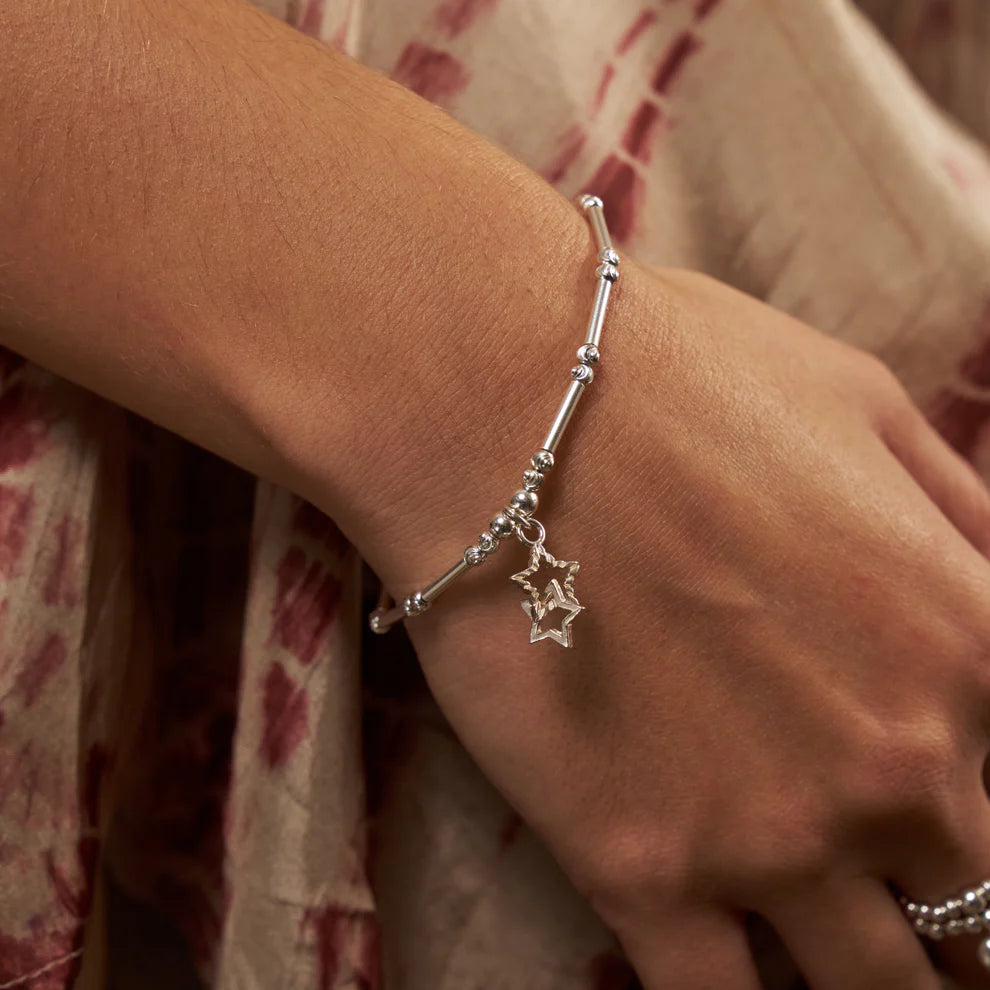 ChloBo - Dainty Moon Cut Sparkle Interlocking Star Bracelet - Silver