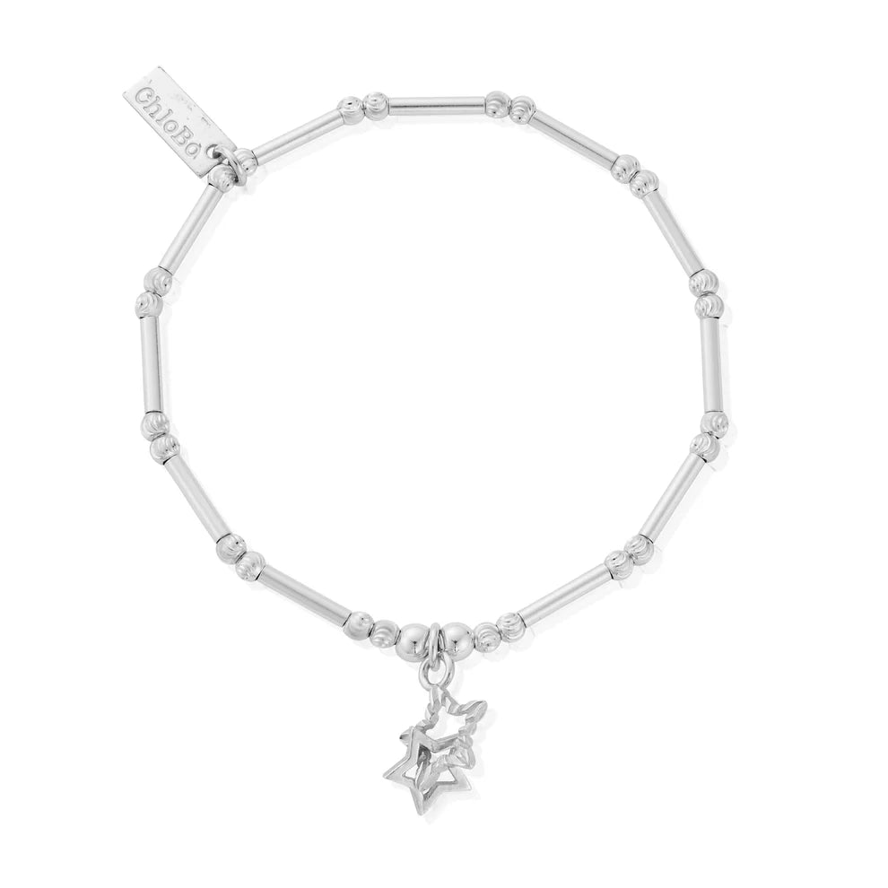 ChloBo - Dainty Moon Cut Sparkle Interlocking Star Bracelet - Silver