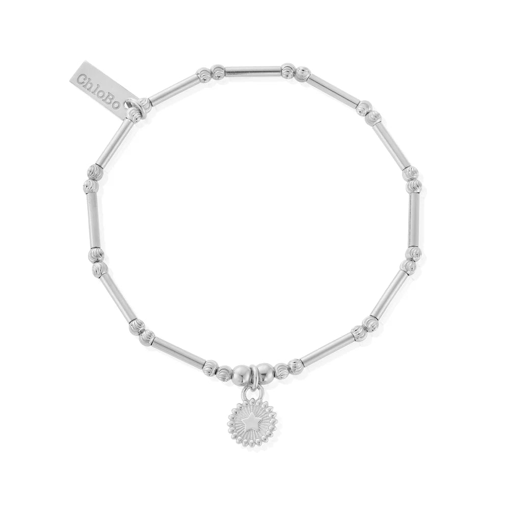 ChloBo - Dainty Moon Cut Sparkle Star Bracelet - Silver
