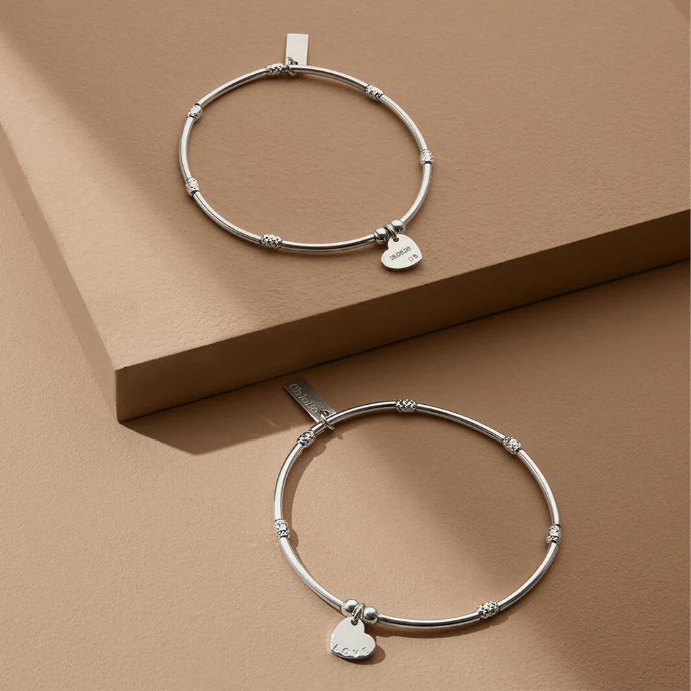 ChloBo - Mini Noodle Sparkle Rice Love Disc Bracelet - Silver