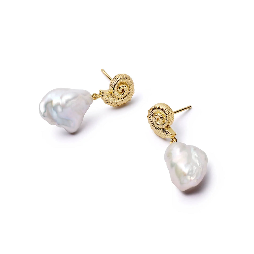 Daisy London - Shell Baroque Pearl Drop Earrings - Gold