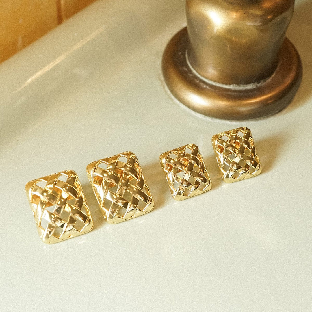 Daisy London - Polly Mini Woven Square Stud Earrings - Gold