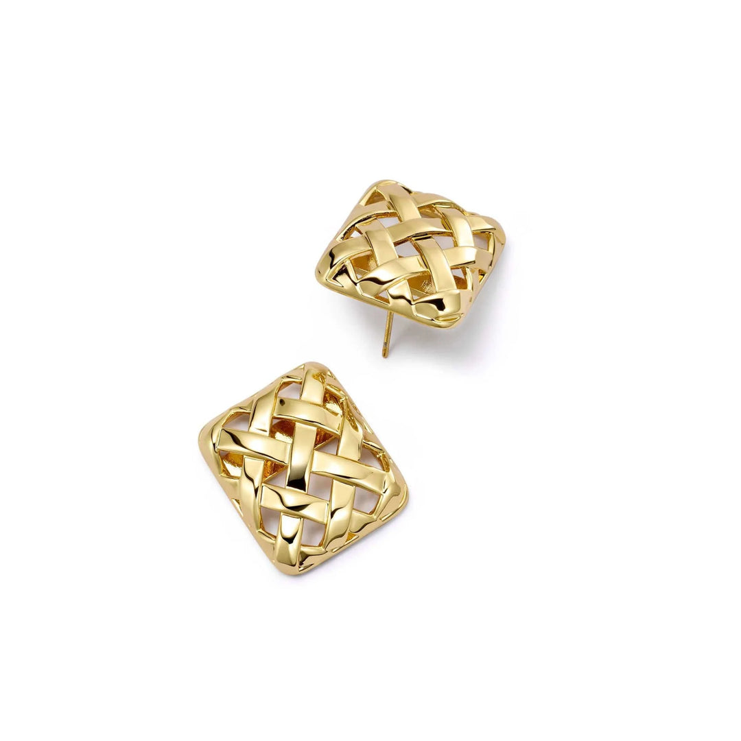 Daisy London - Polly Mini Woven Square Stud Earrings - Gold