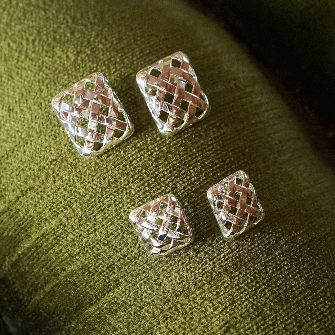 Daisy London - Polly Mini Woven Square Stud Earrings - Silver