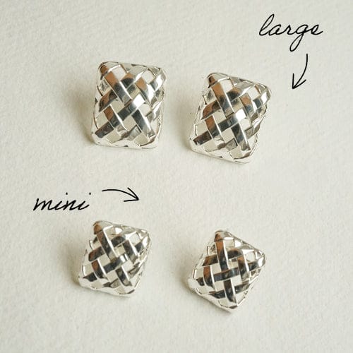 Daisy London - Polly Mini Woven Square Stud Earrings - Silver