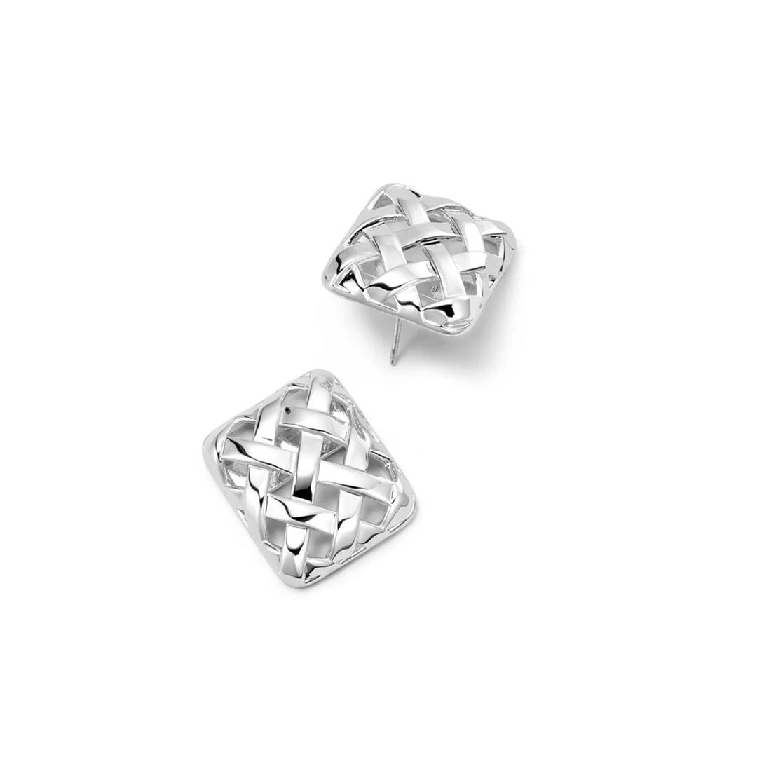Daisy London - Polly Mini Woven Square Stud Earrings - Silver