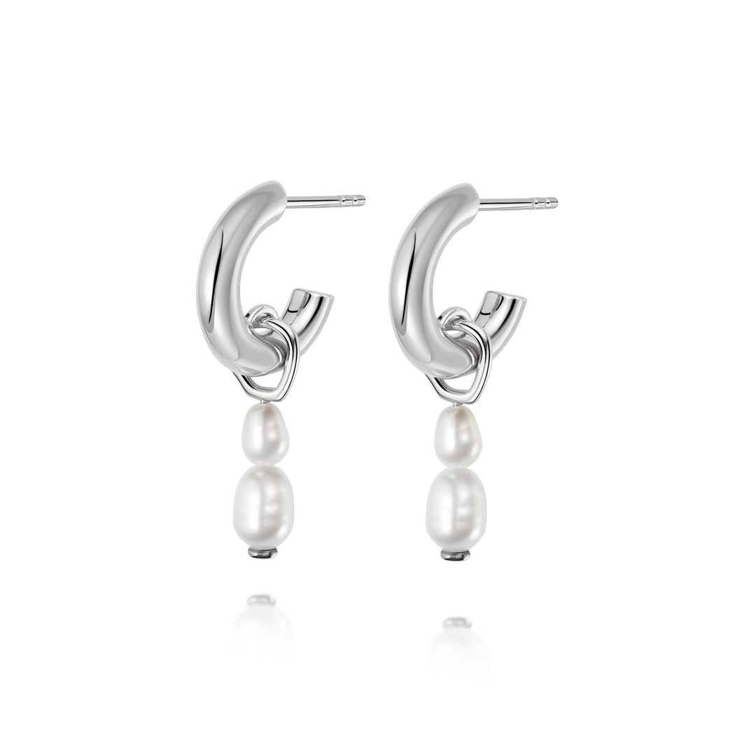 Daisy London - Double Baroque Pearl Hoop Earrings - Silver