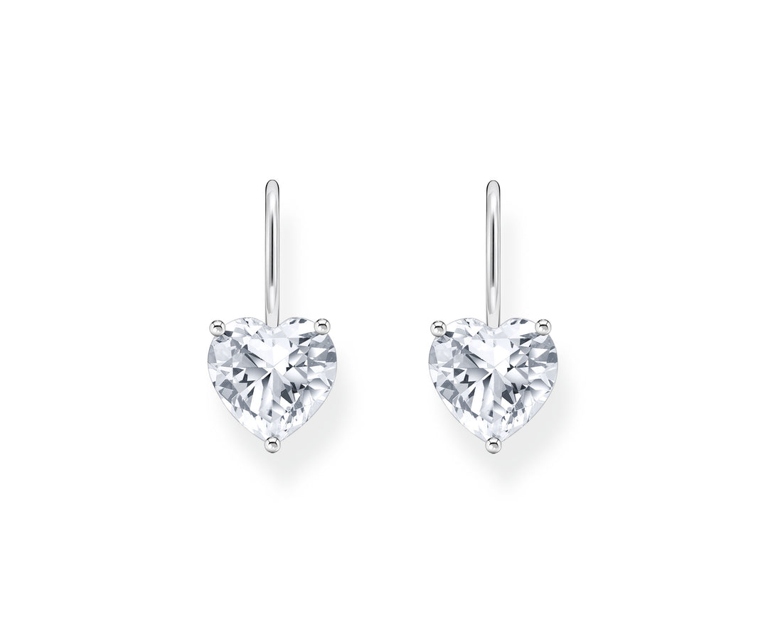 Thomas Sabo - White Heart-Shaped CZ Drop Earrings - Silver