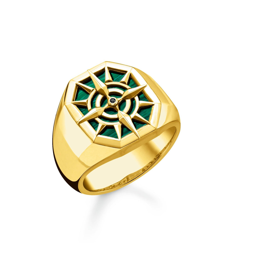 Thomas Sabo - Gold and Malachite Compass Signet Ring