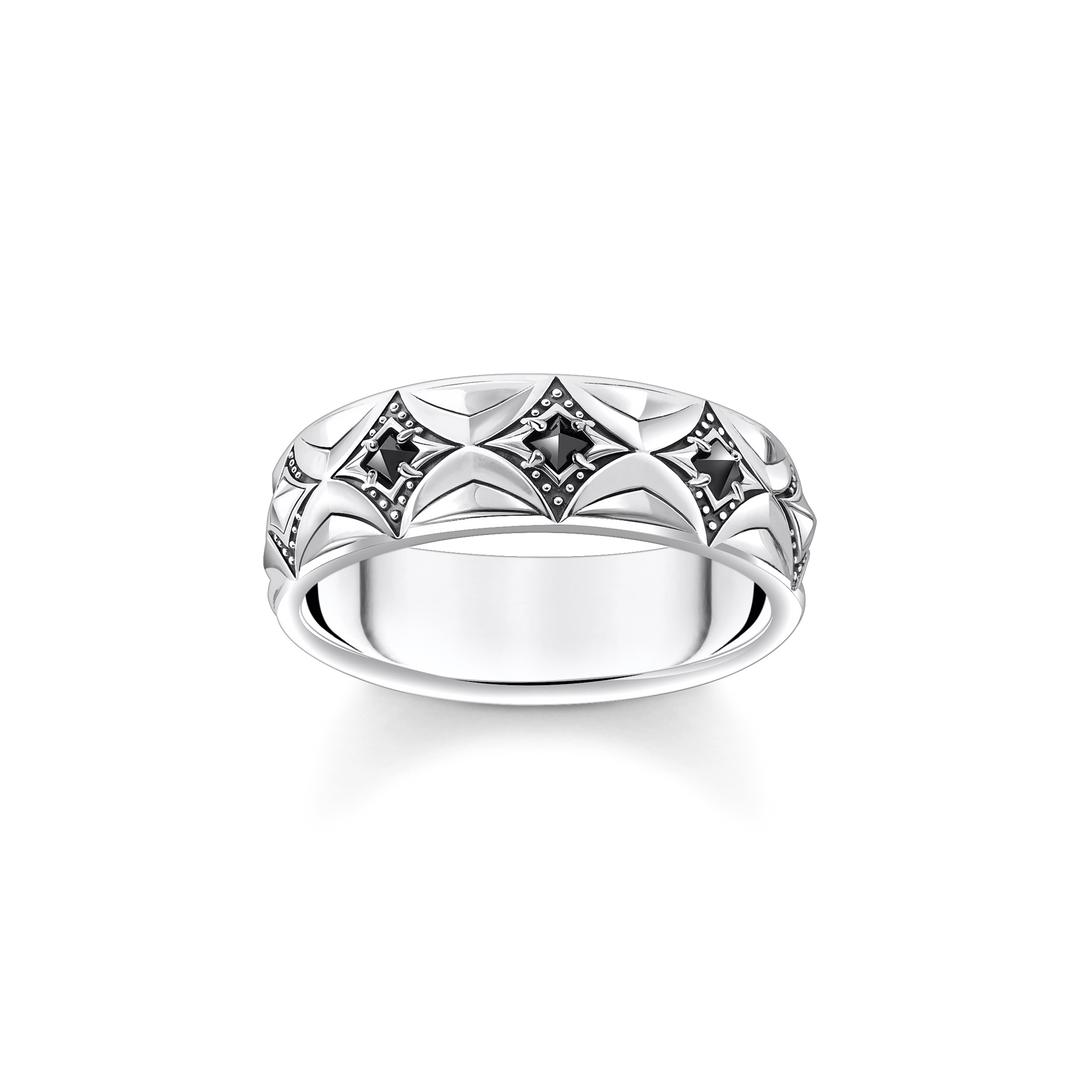 Thomas Sabo - Rhombus Pattern and Black Zirconia Ring - Silver
