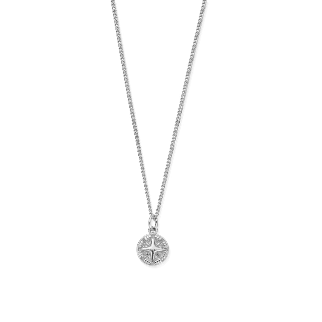 ChloBo - Men's Curb Chain Compass Necklace - Silver