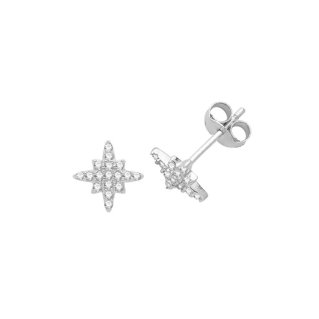 RUBIROX - Zirconia Star Stud Earrings - Silver