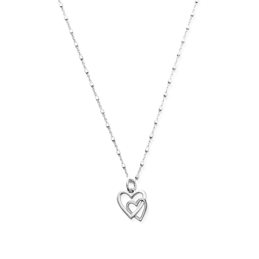 ChloBo - Delicate Cube Chain Interlocking Love Heart Necklace - Silver