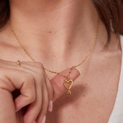 ChloBo - Delicate Cube Chain Interlocking Love Heart Necklace - Gold