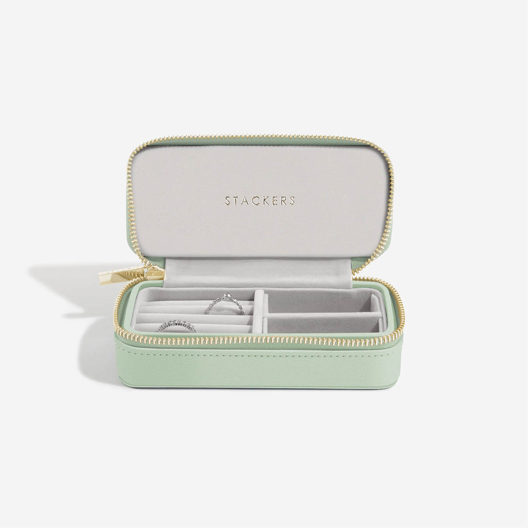 Stackers - Sage Green Medium Zipped Travel Jewellery Box